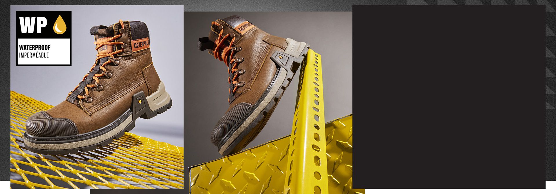 Une botte Colorado Expedition brune sur une structure métallique jaune.