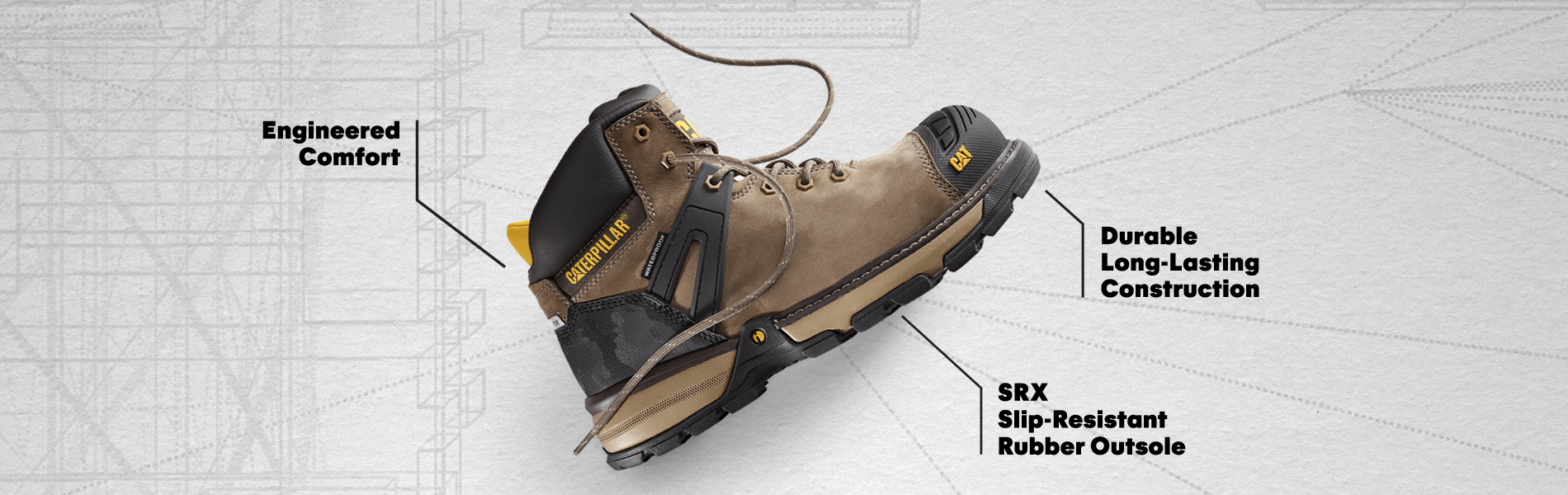 Engineered Comfort, durable long-lasting construction and SRX slip-resistant rubber outsole.