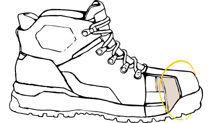 2D sketch of boot highlighting composite toe section.