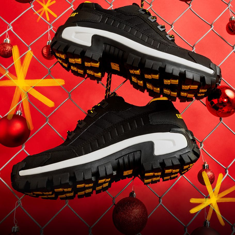 Cat boots shown in different perspectives with holiday ornaments.
