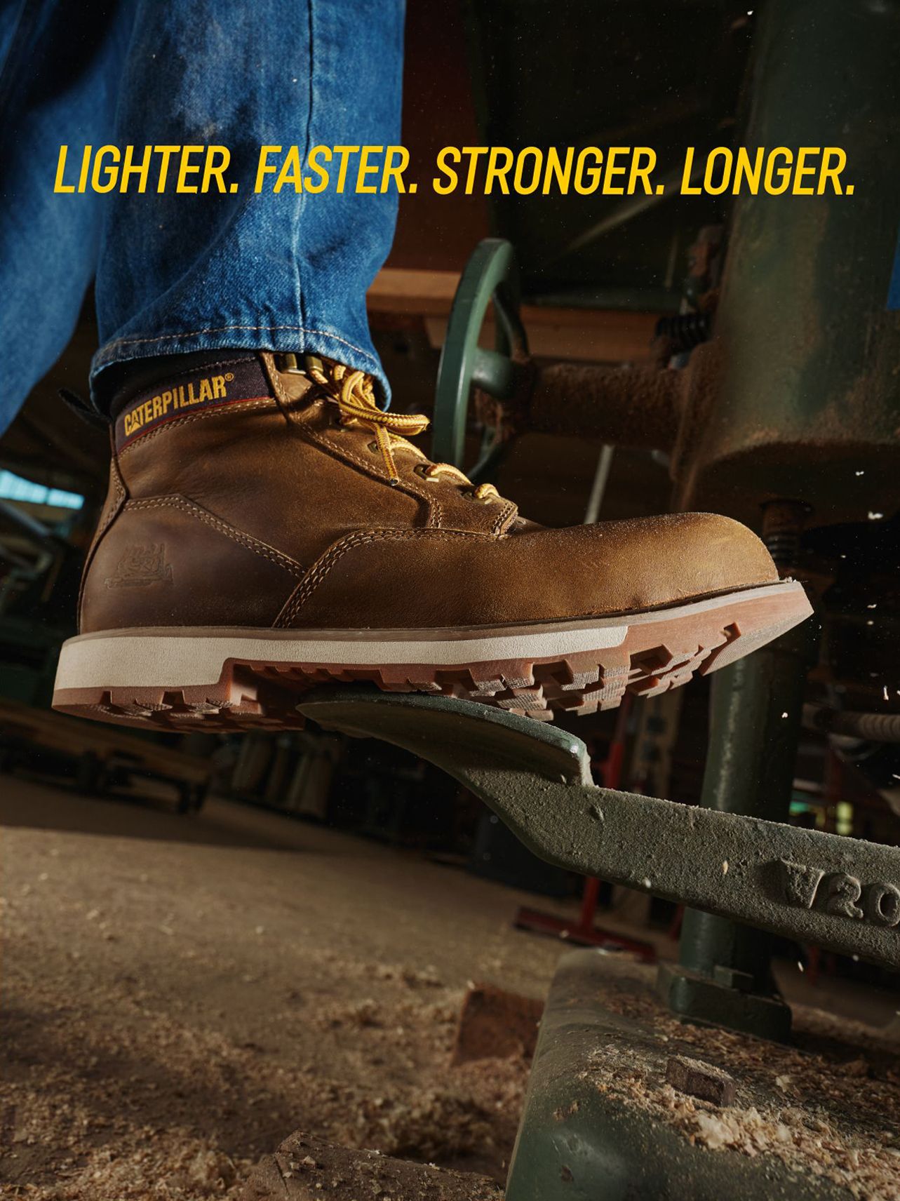 Brown 247 Boot pushes a metal pedal.