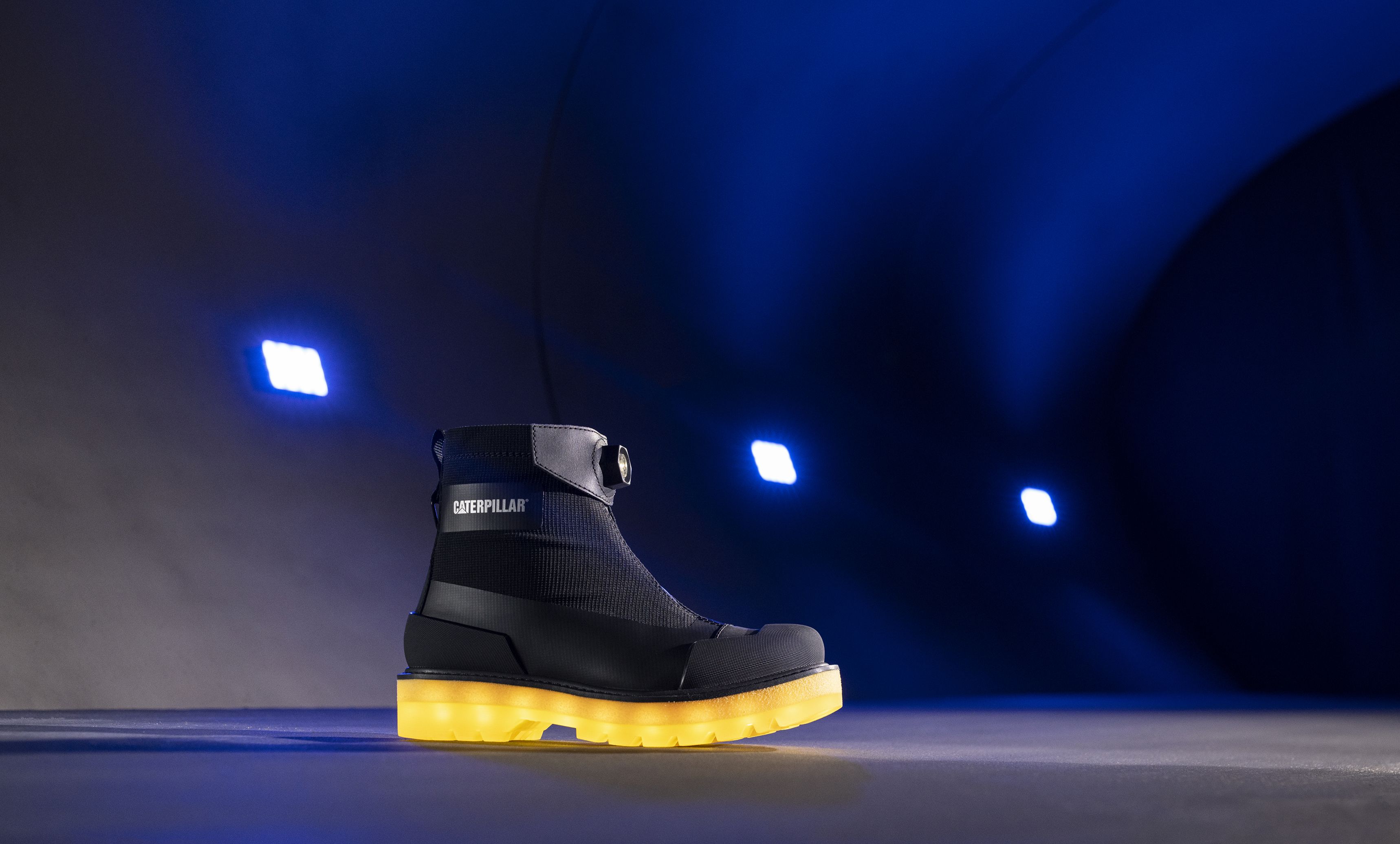 Side view of a Channel Tunnel boot with illuminated sole.