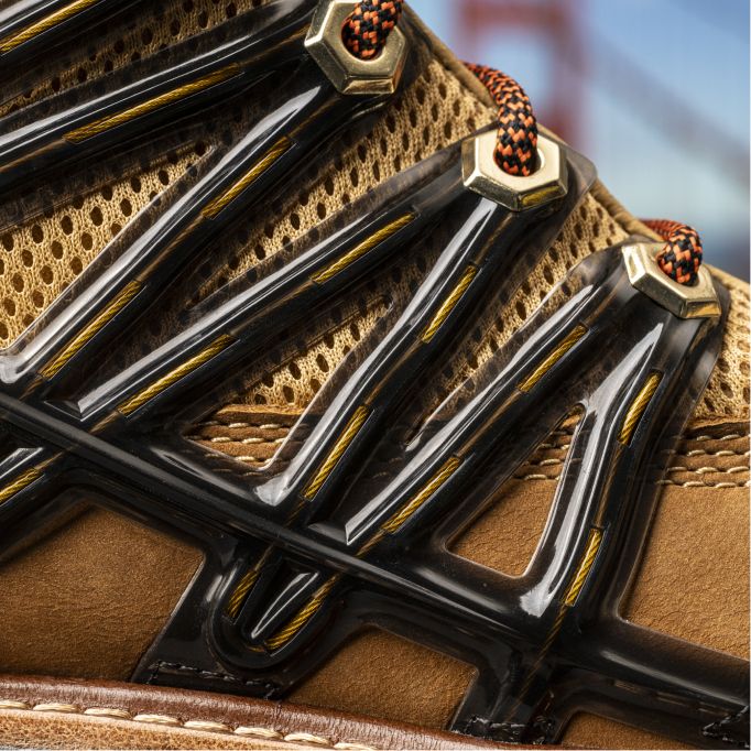 Close-up of 'cable system' on side of boot.