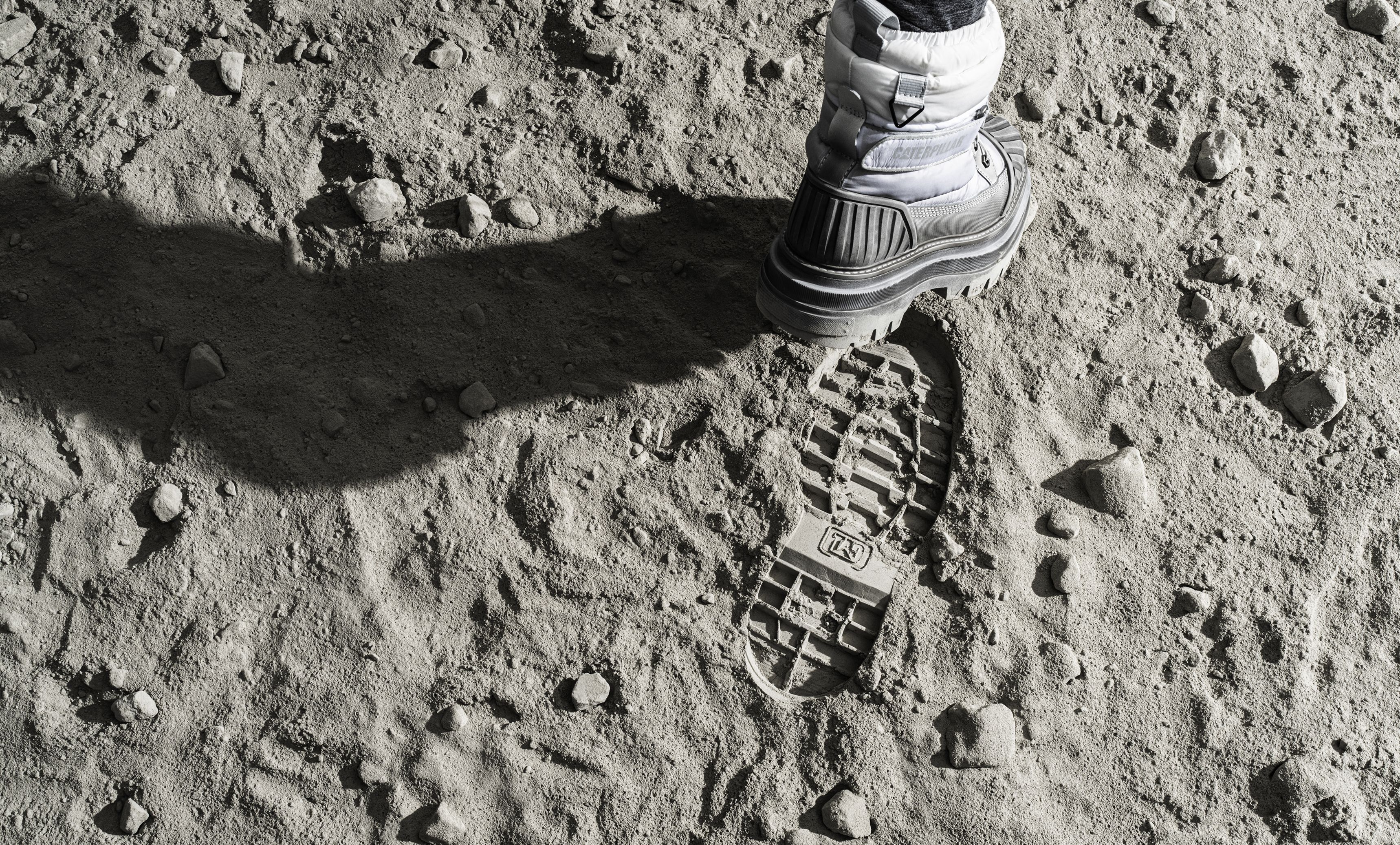 A footprint left by an Apollo 11 boot in moondust.